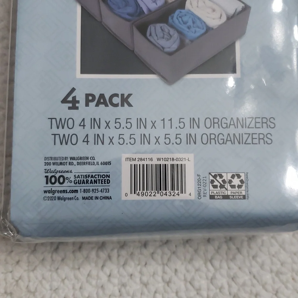 COMPLETE HOME 4-Pack Drawer Organizer Set of 2 Gray